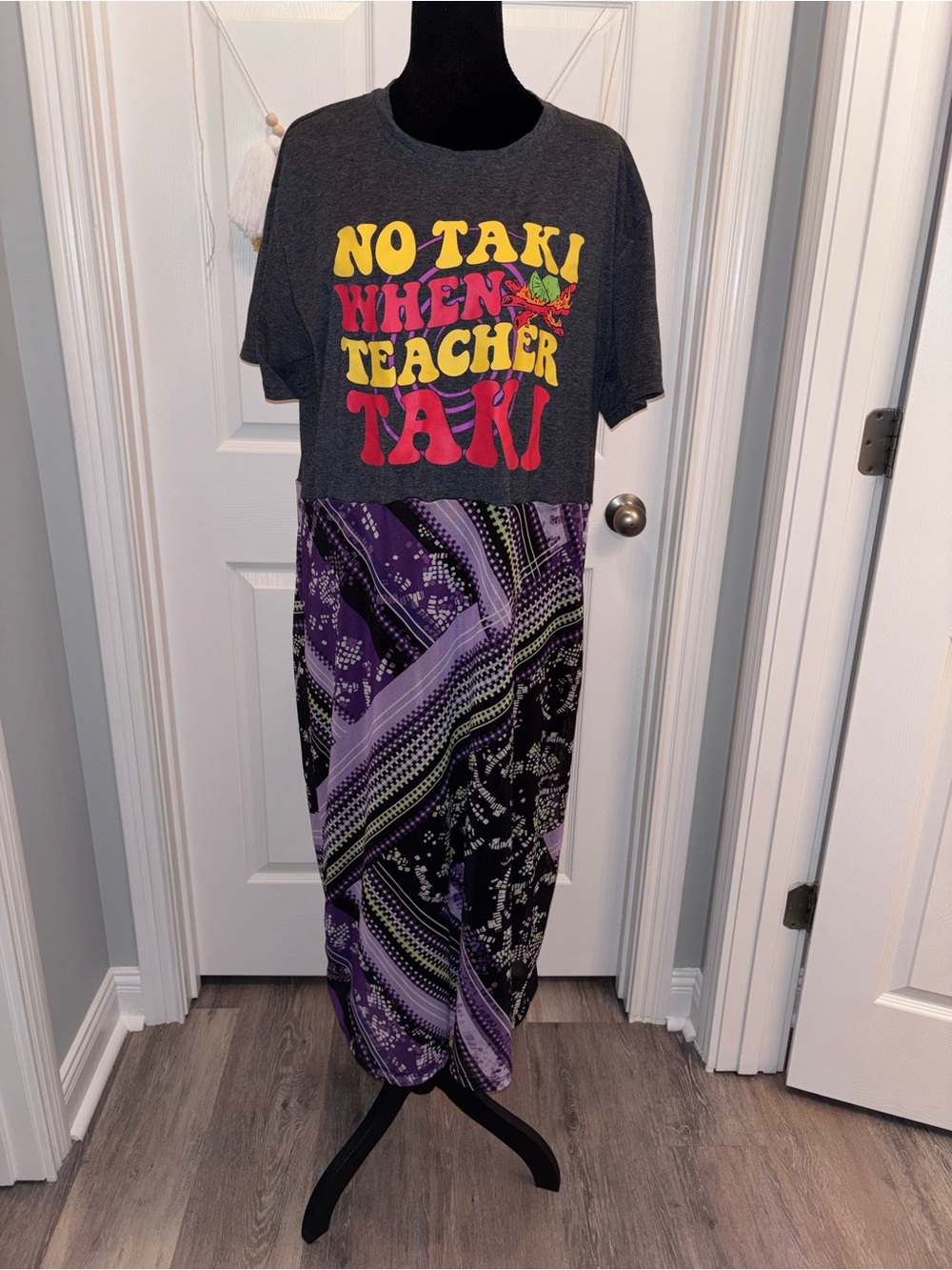 Funny teacher “No Taki” upcycled maxi dress size XL one of a kind CuTe!